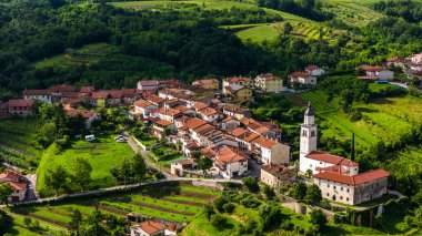 Vipava Vadisi 'nin Rolling Hills ve Vineyards' ının İnsansız Hava Aracı Manzarası
