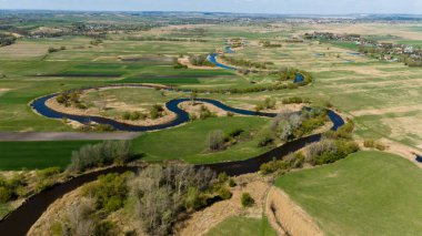İlkbaharda Nida Nehri 'nin hava aracı görüntüsü, Polonya