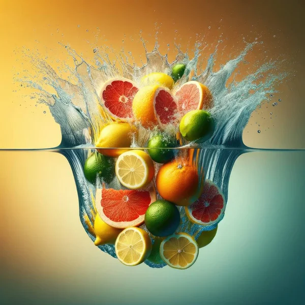 fresh fruits in water splash with splashes.