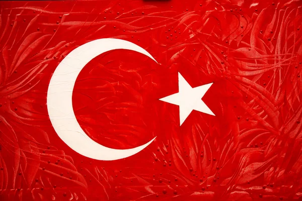 在整个框架中使用油彩绘制土耳其国旗 — 图库照片