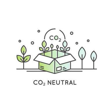 Minimalist CO2 nötr tedarik zinciri simgeleri. Yeşil lojistik, ekolojik dağıtım, sürdürülebilir ambalaj, karbonsuz ulaşım, emisyon azaltımı, iklim hareketi. ESG içeriği için temiz vektör.