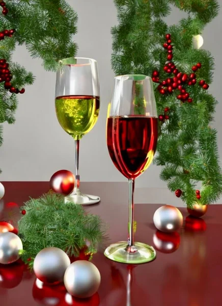 Glasses of red and white wine for holiday