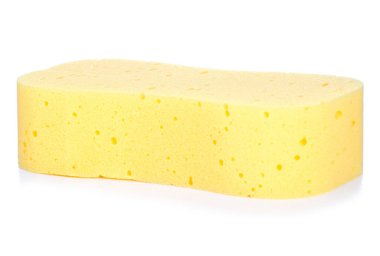 Beyaz arka plan izolasyonunda sarı büyük çamaşır süngeri