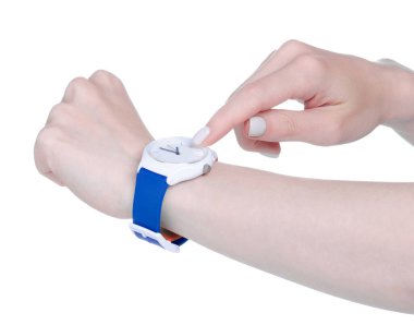 Beyaz arka plan izolasyonunda beyaz el nöbeti