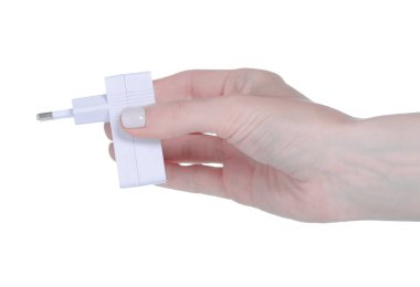 Beyaz arka plan izolasyonunda beyaz USB şarj edici