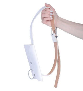 Beyaz kadın bel çantası beyaz arka plan izolasyonunda.