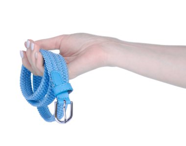 Mavi kadın kemeri beyaz arka plan izolasyonunda