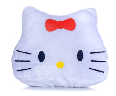 Beyaz zemin izolasyonunda yumuşak oyuncak kedi