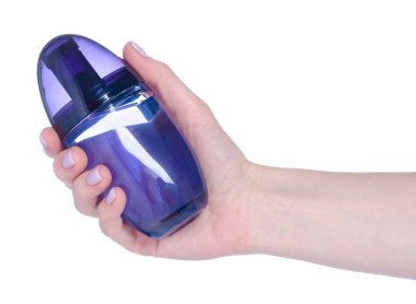 Beyaz arka plan izolasyonunda bir şişe parfüm.