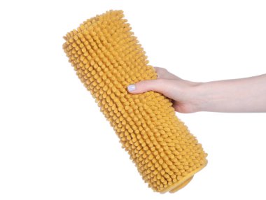 Sarı banyo paspası beyaz arka plan izolasyonunda.