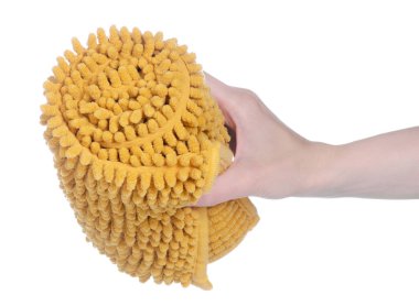 Sarı banyo paspası beyaz arka plan izolasyonunda.