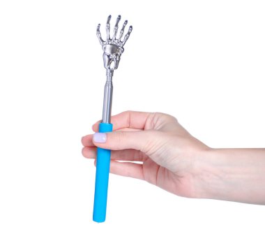 Metal sırt kaşıyıcı beyaz arka plan izolasyonu, üst görünüm