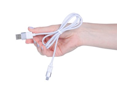 Beyaz arkaplan izolasyonunda USB kablo şarj kablosu