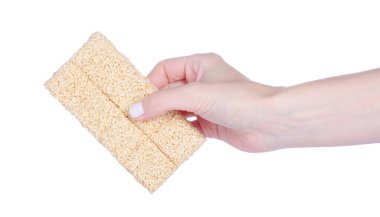 Beyaz arka plan izolasyonunda susamlı Kozinaki.