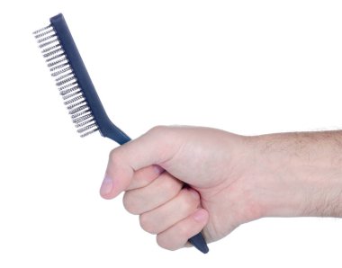 Beyaz arka plan izolasyonunda mini metal fırça