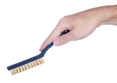 Beyaz arka plan izolasyonunda mini metal fırça