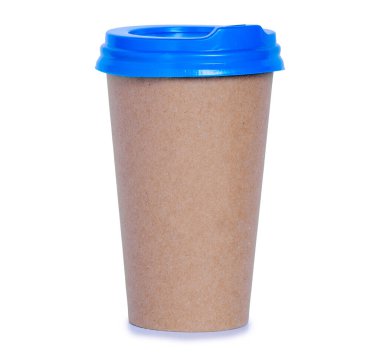 Beyaz arka plan izolasyonunda kağıt kahve fincanı