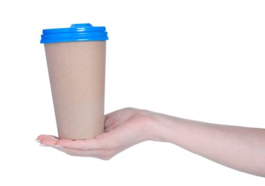 Beyaz arka plan izolasyonunda kağıt kahve fincanı.