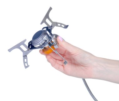 Portatif gaz sobası beyaz arka plan izolasyonunda.