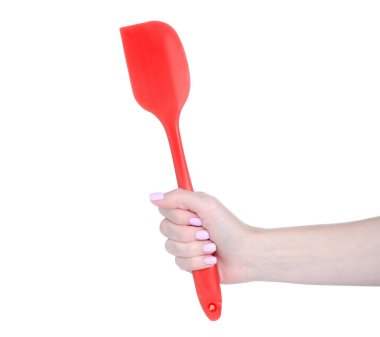 Beyaz arkaplan izolasyonunda kırmızı silikon spatula
