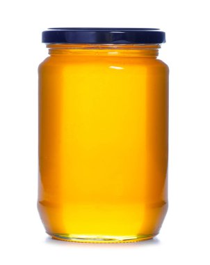 Beyaz arka plan izolasyonunda cam bal kavanozu