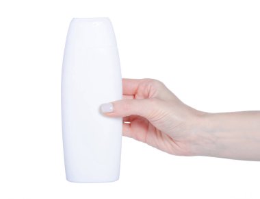 Beyaz güzellik şişesi şampuan duş jeli beyaz arka plan izolasyonu üzerinde