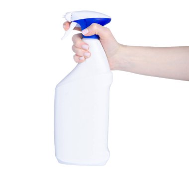 Beyaz şişe spreyi temizleme deterjanı beyaz arka plan izolasyonunda.