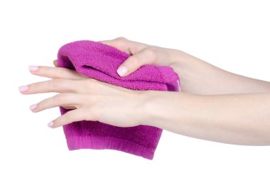 Beyaz arka plan izolasyonuna pembe el havlusu.