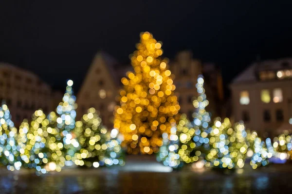 Winter Holidays Illumination Celebration Concept Bokeh Lights Illuminated Christmas Trees — Zdjęcie stockowe