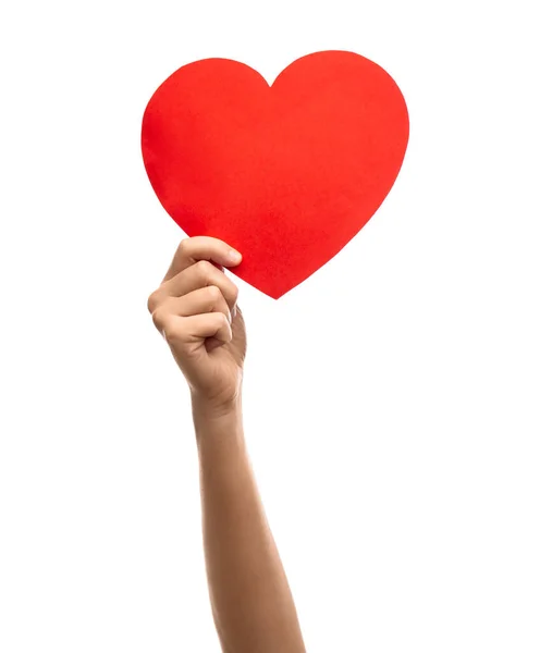 Caridade Amor Conceito Saúde Close Mão Segurando Coração Papel Vermelho — Fotografia de Stock
