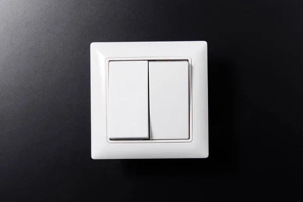 Electricity Energy Power Consumption Concept Close Light Switch Black Background — Stockfoto