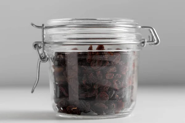 Food Storage Healthy Eating Diet Concept Close Jar Raisin White — Stock Photo, Image