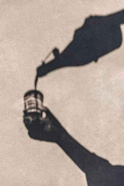 Shades Silhouette Concept Shadow Hands Pouring Drink Bottle Glass — Stock Photo, Image