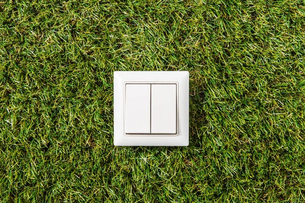 Electricity Energy Power Consumption Concept Close Light Switch Green Grass — Fotografia de Stock