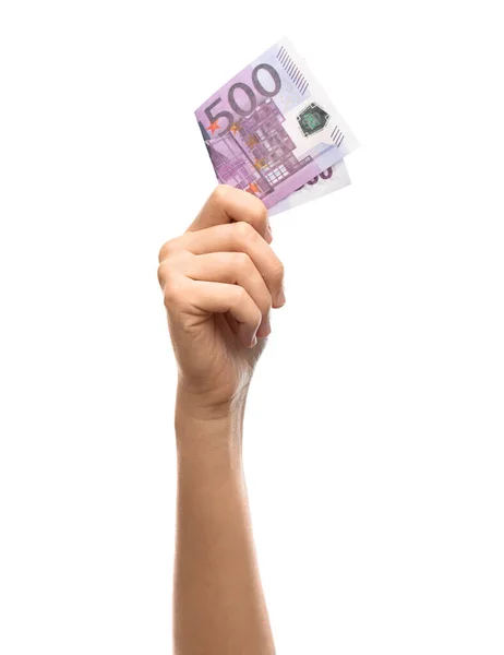 Conceito Finanças Moeda Pessoas Close Hand Holding 500 Notas Euro — Fotografia de Stock