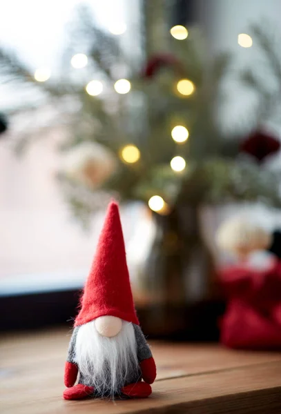 Διακοπές Διακόσμηση Και Εορταστική Έννοια Close Των Χριστουγέννων Gnome Και — Φωτογραφία Αρχείου