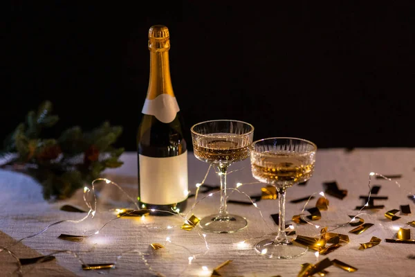 Noël Célébration Vacances Hiver Concept Gros Plan Champagne Dans Des — Photo