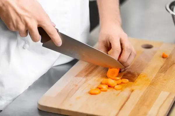 Cooking Food Profession People Concept Close Male Chef Knife Chopping — Stock Photo, Image