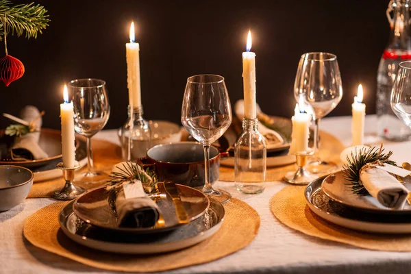 Férias Inverno Festa Jantar Conceito Celebração Mesa Natal Escandinavo Que — Fotografia de Stock