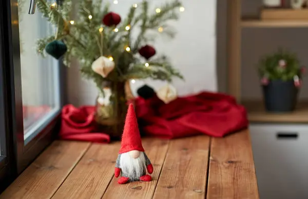 Διακοπές Διακόσμηση Και Εορταστική Έννοια Close Των Χριστουγέννων Gnome Και — Φωτογραφία Αρχείου