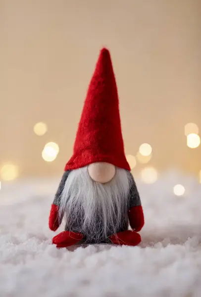 Noël Décoration Vacances Hiver Concept Gros Plan Gnome Jouet Sur — Photo