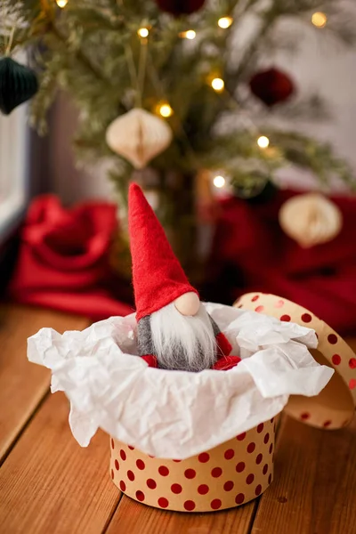 Vacances Nouvelle Année Concept Célébration Gros Plan Gnome Noël Dans — Photo