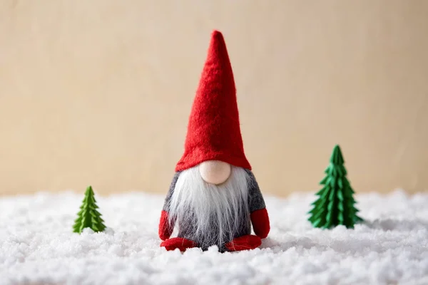 Noël Décoration Vacances Hiver Concept Gros Plan Gnome Jouet Sapins — Photo
