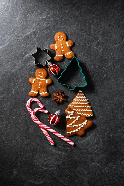 Baking Cooking Food Concept Close Iced Gingerbread Cookies Molds Christmas — Stock Photo, Image