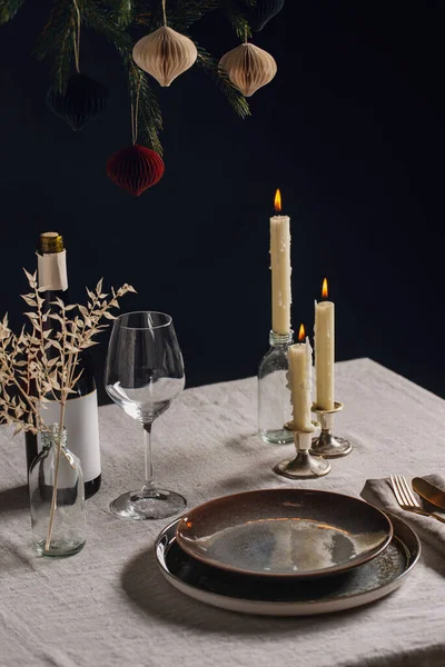 Férias Inverno Festa Jantar Conceito Celebração Mesa Natal Escandinavo Que Fotografias De Stock Royalty-Free