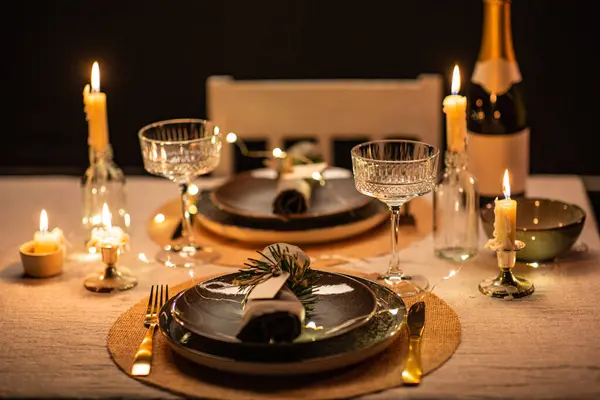 Férias Inverno Festa Jantar Conceito Celebração Close Mesa Natal Escandinavo — Fotografia de Stock