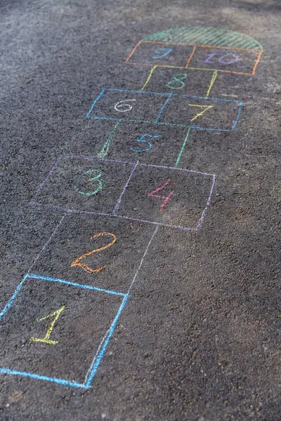 Leisure Games Childhood Concept Close Hopscotch Chalk Drawing Asphalt Pavement Royalty Free Stock Photos
