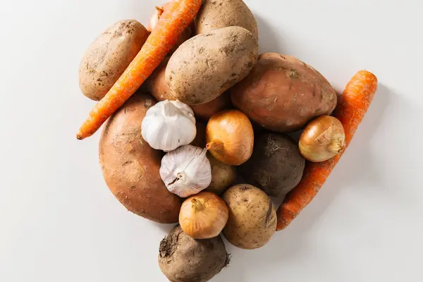 Élelmiszer Étkezési Kulináris Koncepció Különböző Nyers Zöldségek Közelsége Fehér Alapon Jogdíjmentes Stock Fotók