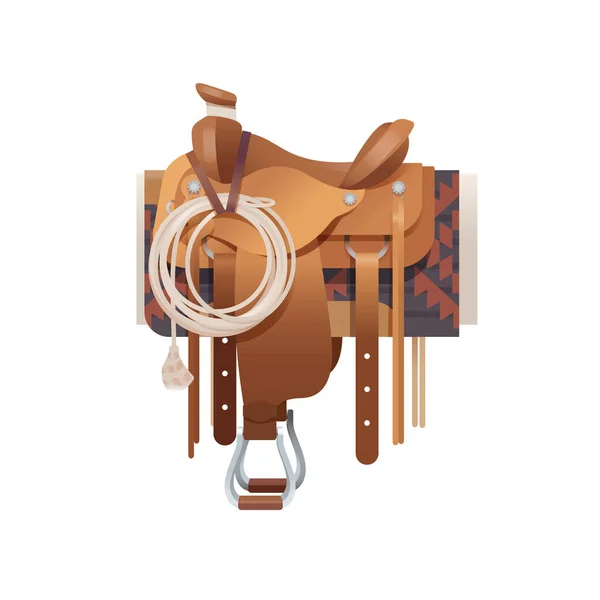 Vaqueiro Bege Sela Com Cobertor Ornamental Laço — Vetor de Stock