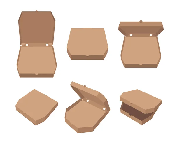 Boş Kahverengi Pizza Kutuları Düz Tasarım Çizimler — Stok Vektör